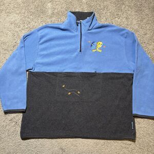 Vintage Looney Tunes Tweety Bird Fleece Sweater 1/4 Zip Adult L Pullover Grey